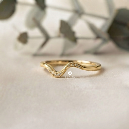 Wavy Diamond Stacking Band –   Delicate Curved Wedding Ring