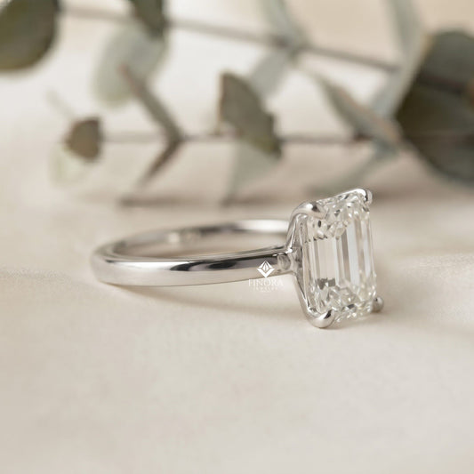 Emerald Cut Moissanite Solitaire Engagement Ring – Modern Classic for Her – 925 Silver / 10K & 14K Gold / Rose, Yellow, White Gold / Platinum | Finora Jewelry