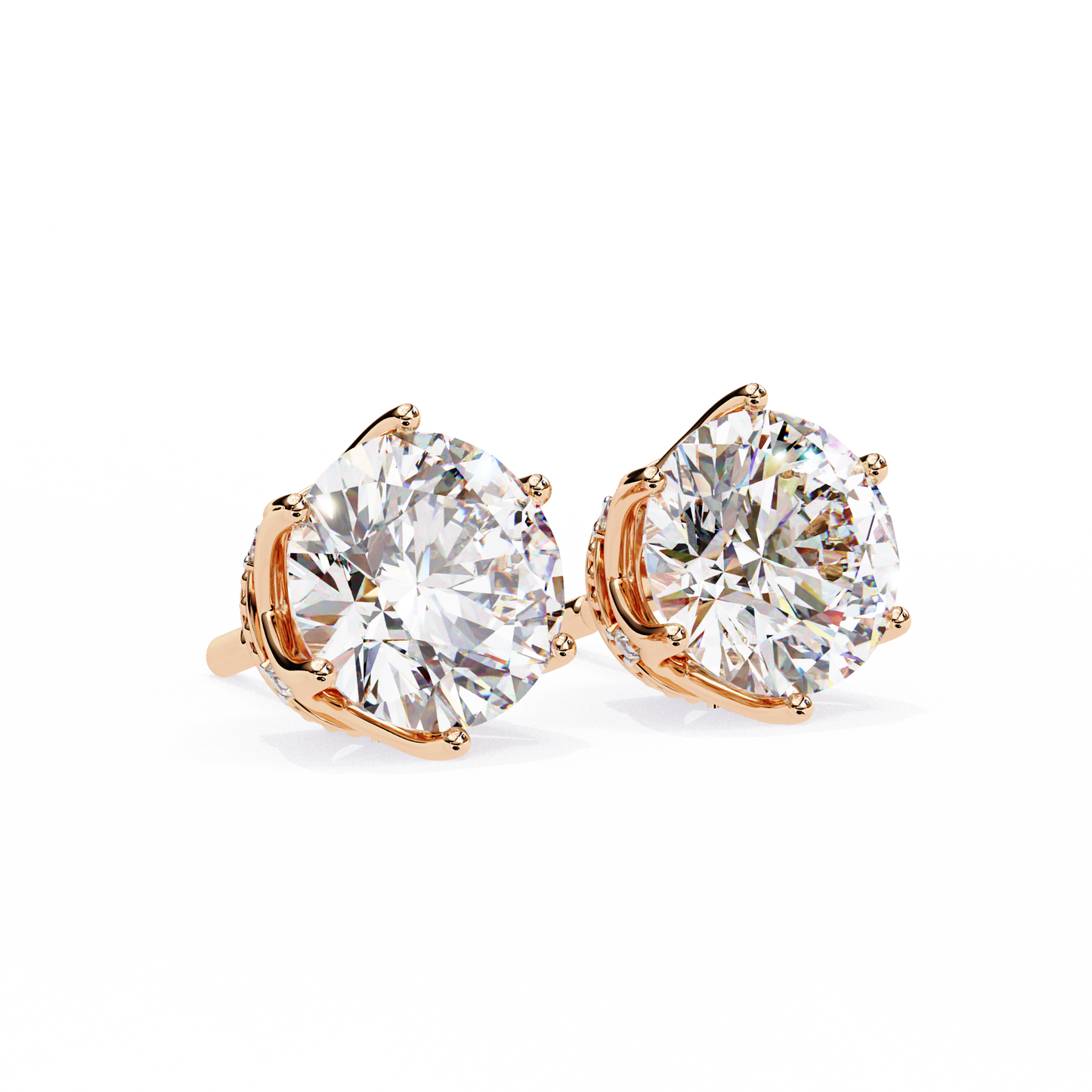 crown-set moissanite stud earrings in 925 silver , 10k or 14k gold | finora jewelry