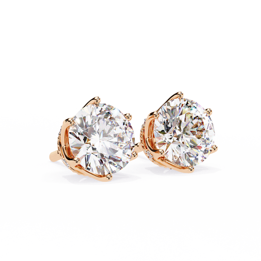 Crown-Set Moissanite Stud Earrings in 925 Silver , 10k or 14k Gold | Finora Jewelry