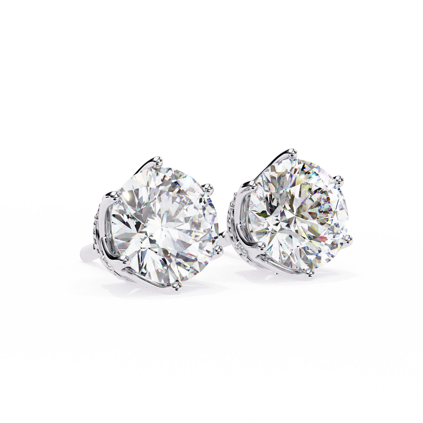 crown-set moissanite stud earrings in 925 silver , 10k or 14k gold | finora jewelry