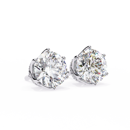 Crown-Set Moissanite Stud Earrings in 925 Silver , 10k or 14k Gold | Finora Jewelry
