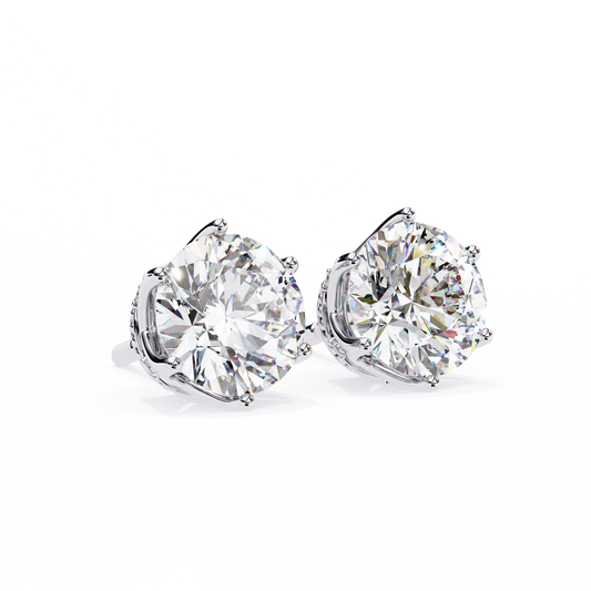 Crown-Set Moissanite Stud Earrings in 925 Silver , 10k or 14k Gold | Finora Jewelry