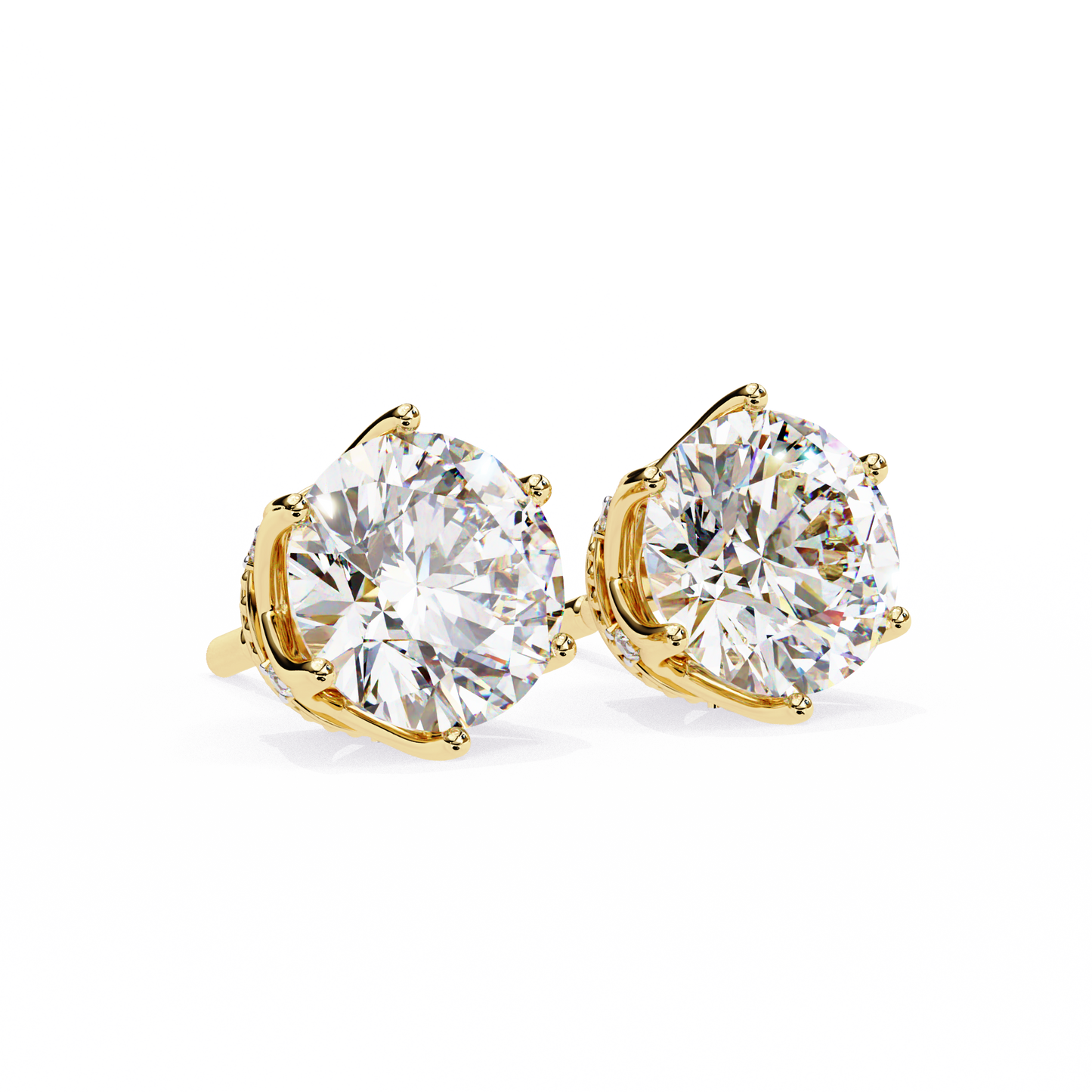 crown-set moissanite stud earrings in 925 silver , 10k or 14k gold | finora jewelry