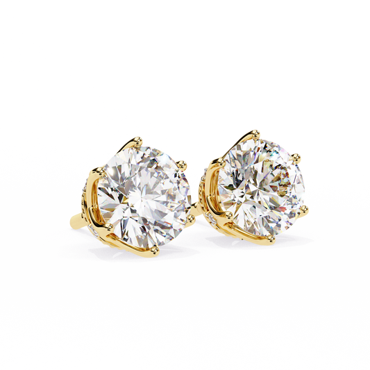 Crown-Set Moissanite Stud Earrings in 925 Silver , 10k or 14k Gold | Finora Jewelry