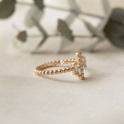 Baguette Cluster Stacking Ring – Minimalist Diamond Bar Ring –  Dainty Gold Bead Band