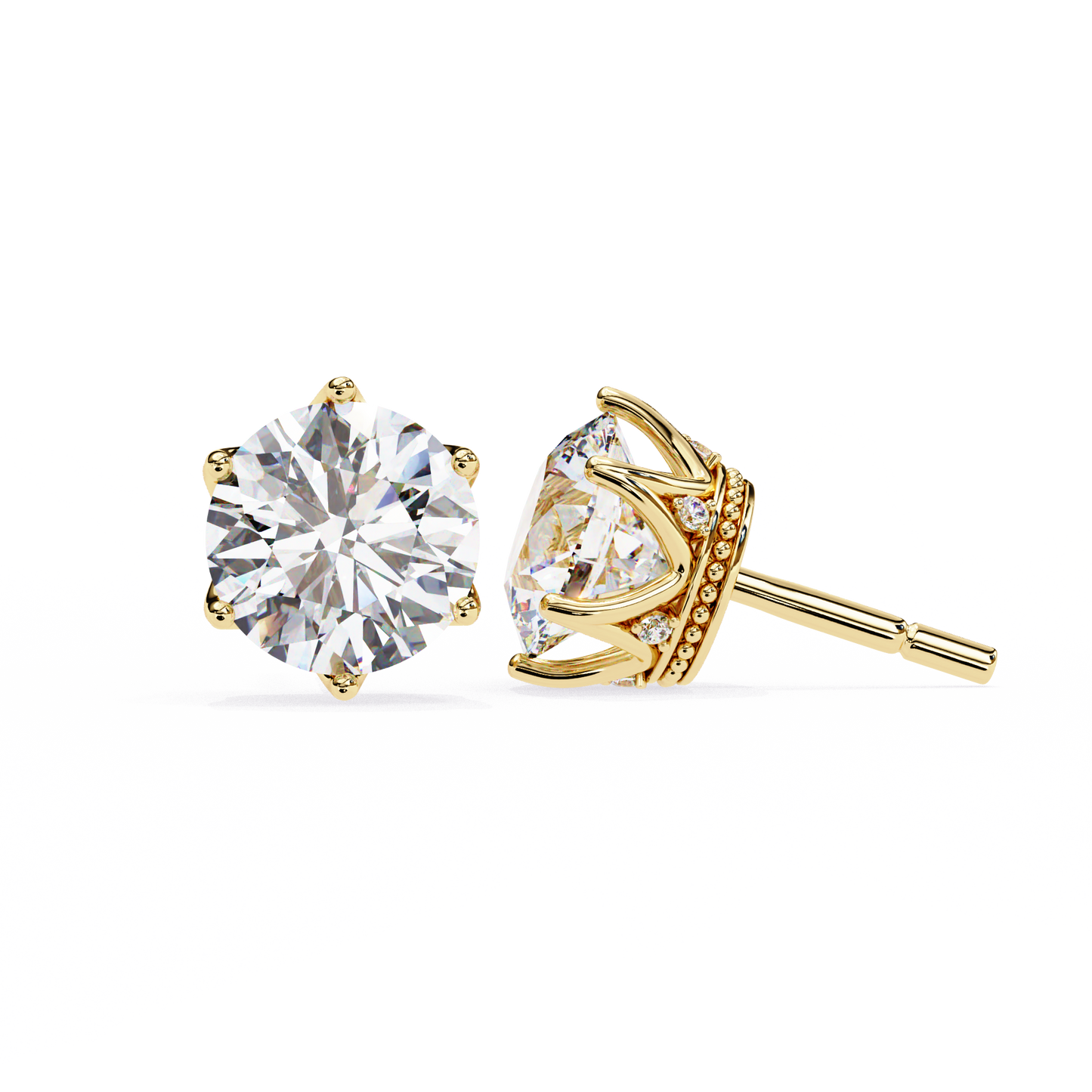 crown-set moissanite stud earrings in 925 silver , 10k or 14k gold | finora jewelry