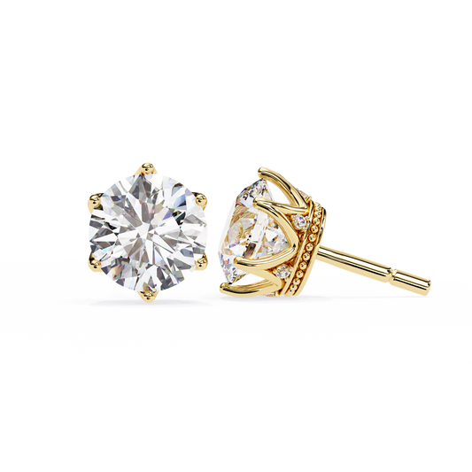 Crown-Set Moissanite Stud Earrings in 925 Silver , 10k or 14k Gold | Finora Jewelry