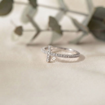 Dainty Diamond Cross Ring – Minimalist Horizontal Cross Band