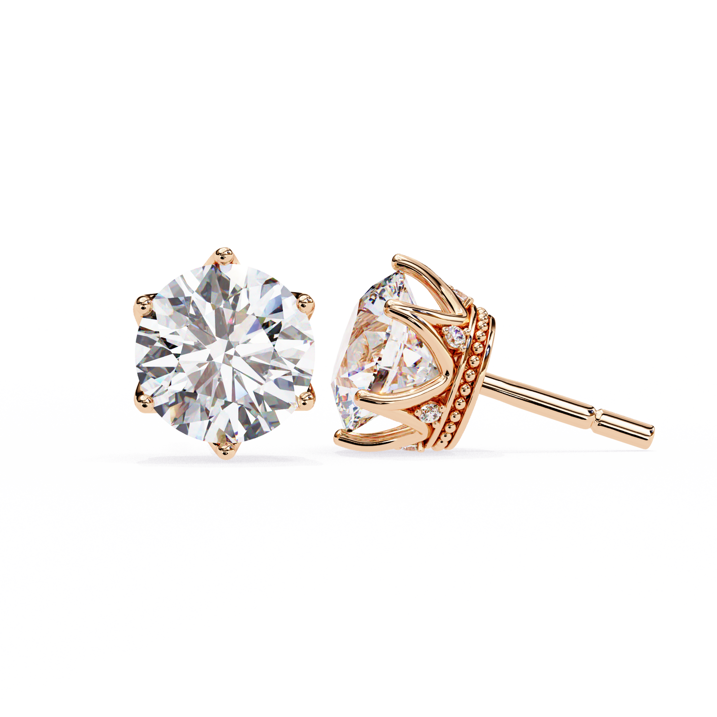 crown-set moissanite stud earrings in 925 silver , 10k or 14k gold | finora jewelry