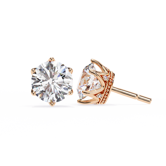 Crown-Set Moissanite Stud Earrings in 925 Silver , 10k or 14k Gold | Finora Jewelry