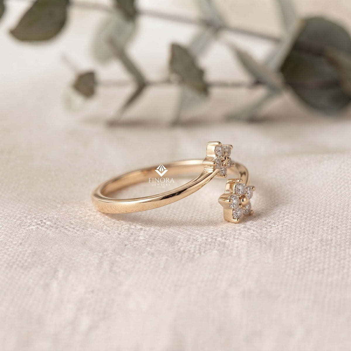 floral bypass ring – adjustable gold ring for her