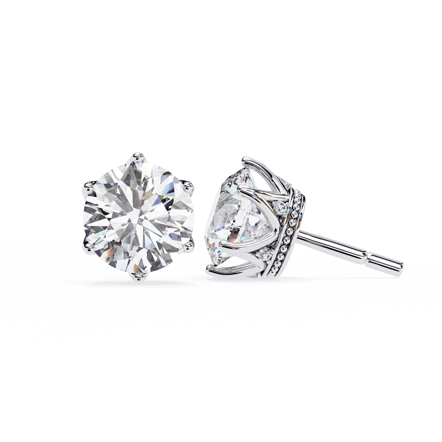 crown-set moissanite stud earrings in 925 silver , 10k or 14k gold | finora jewelry