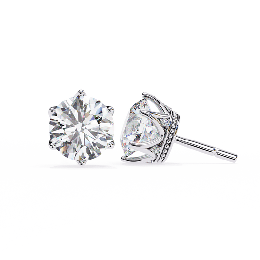 Crown-Set Moissanite Stud Earrings in 925 Silver , 10k or 14k Gold | Finora Jewelry