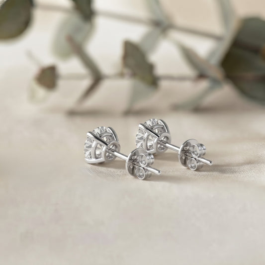Classic Round Moissanite Stud Earrings – 4MM Solitaire, 10K-18K Gold, Sterling Silver