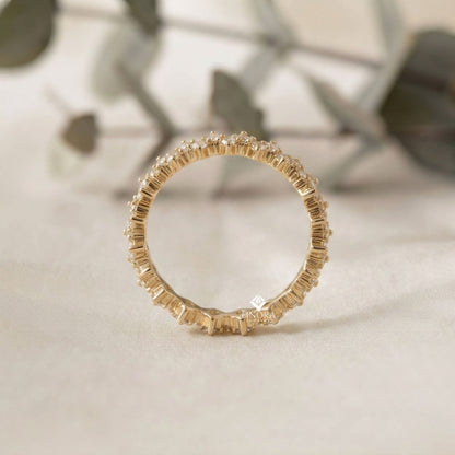 Zigzag Diamond Stacking Ring – Minimalist Geometric Gold Band – Dainty Pave Eternity Ring