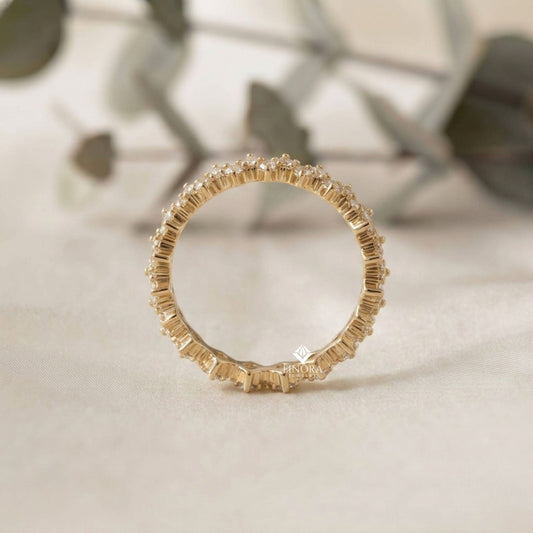 Zigzag Diamond Stacking Ring – Minimalist Geometric Gold Band – Dainty Pave Eternity Ring