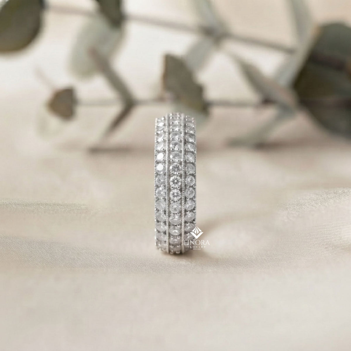 round cut moissanite full eternity wedding band in 925 sterling silver – finora jewelry