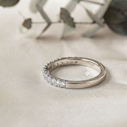 Round Cut Moissanite Pavé Wedding Band in 925 Sterling Silver / 10K & 14K Gold