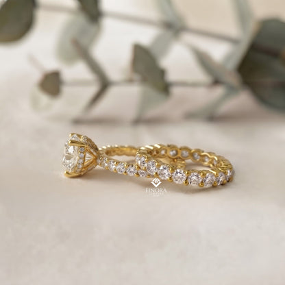 Round Cut Lab Grown Diamond Solitaire Eternity Ring – Pave Band, Dainty Gold Fine Jewelry