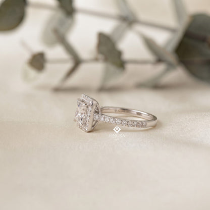 1.50 CT Princess Cut Moissanite Halo Engagement Ring in 925 Silver / 10K & 14K Gold