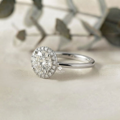 Round Halo Moissanite Engagement Ring with Pavé Accent Diamonds – Timeless Round Cut Sparkle | Finora Jewelry