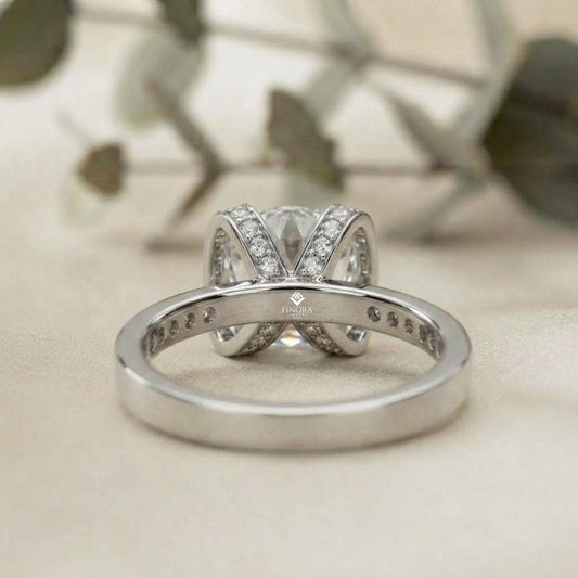 Bold Round-Cut Diamond Ring with Pavé-Set Accent Bands in 925 Silver, 10K / 14K Gold, or Platinum – Finora Jewelry