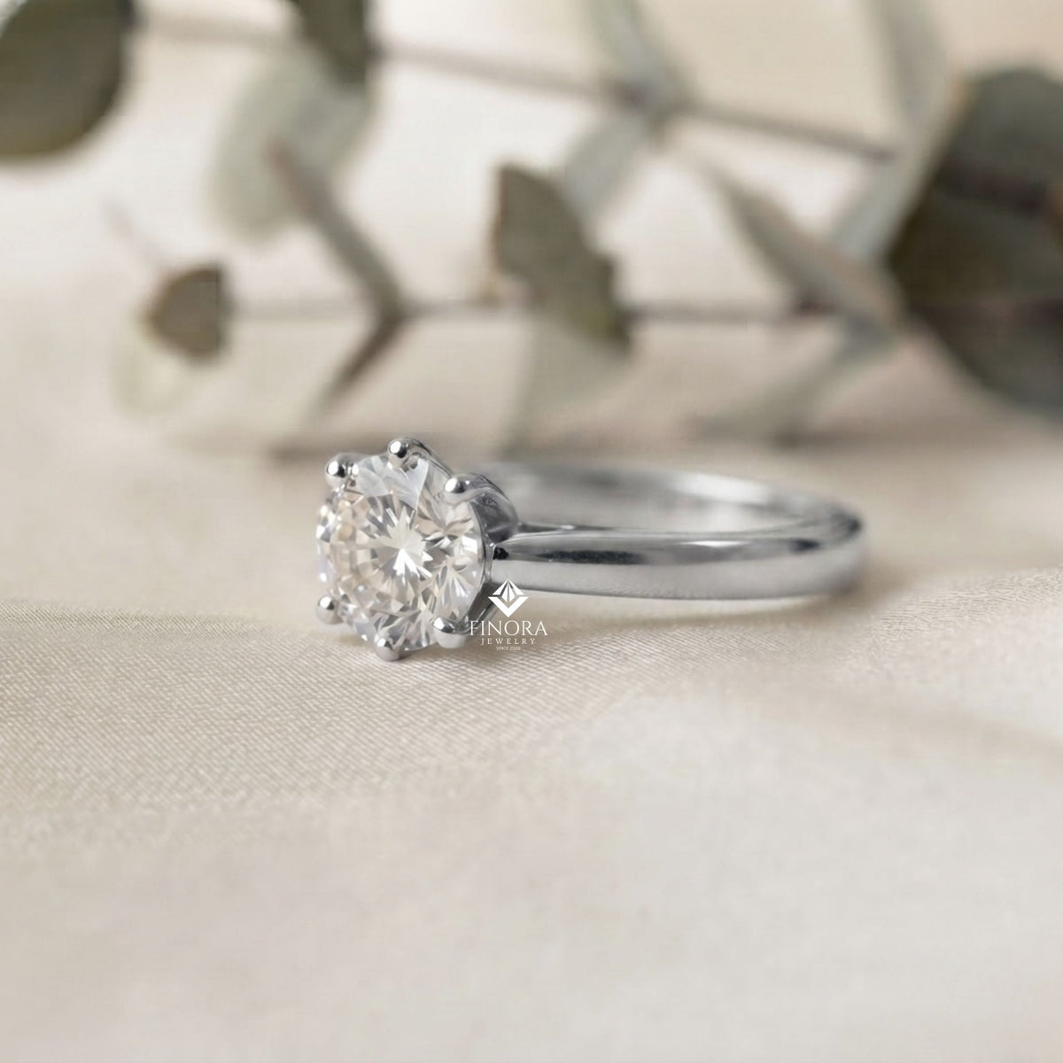 round cut moissanite solitaire engagement ring – finora jewelry