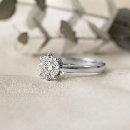 Round Cut Moissanite Solitaire Engagement Ring – Finora Jewelry