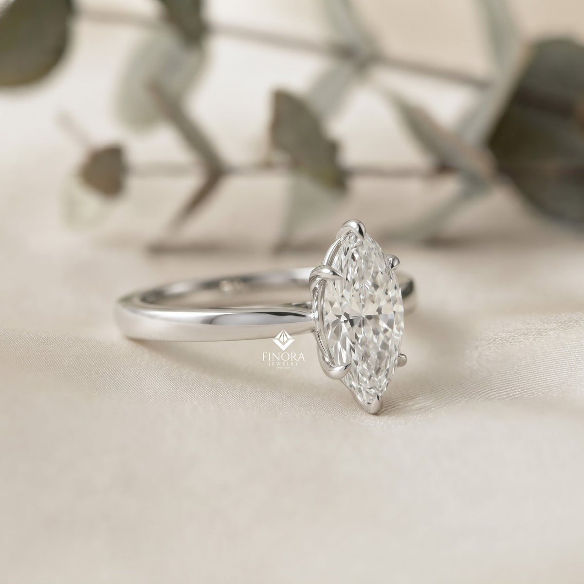 marquise cut moissanite solitaire engagement ring – sleek design in 925 silver, 10k & 14k white, yellow, rose gold, or platinum | finora jewelry