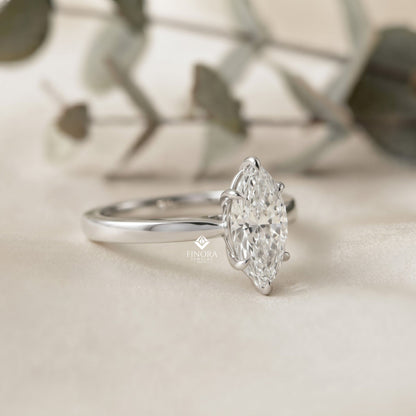 Marquise Cut Moissanite Solitaire Engagement Ring – Sleek Design in 925 Silver, 10K & 14K White, Yellow, Rose Gold, or Platinum | Finora Jewelry