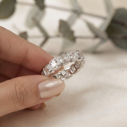 Asscher Cut Moissanite Eternity Wedding Band, Luxury Statement Ring – Finora Jewelry