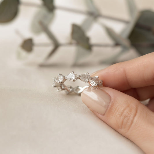 2.00 CT Pear Cut Moissanite Eternity Band | Colorless VVS Pear Shape Wedding Band | Full Eternity Ring for Women