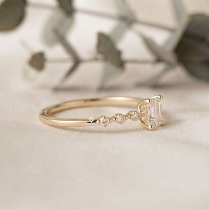 Emerald Cut Stacking Ring –  Minimalist Diamond Bar Band –   Dainty Gold Everyday Jewelry