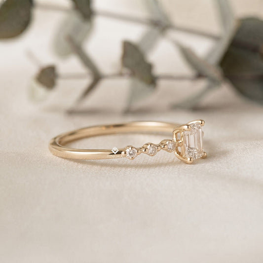 Emerald Cut Stacking Ring –  Minimalist Diamond Bar Band –   Dainty Gold Everyday Jewelry