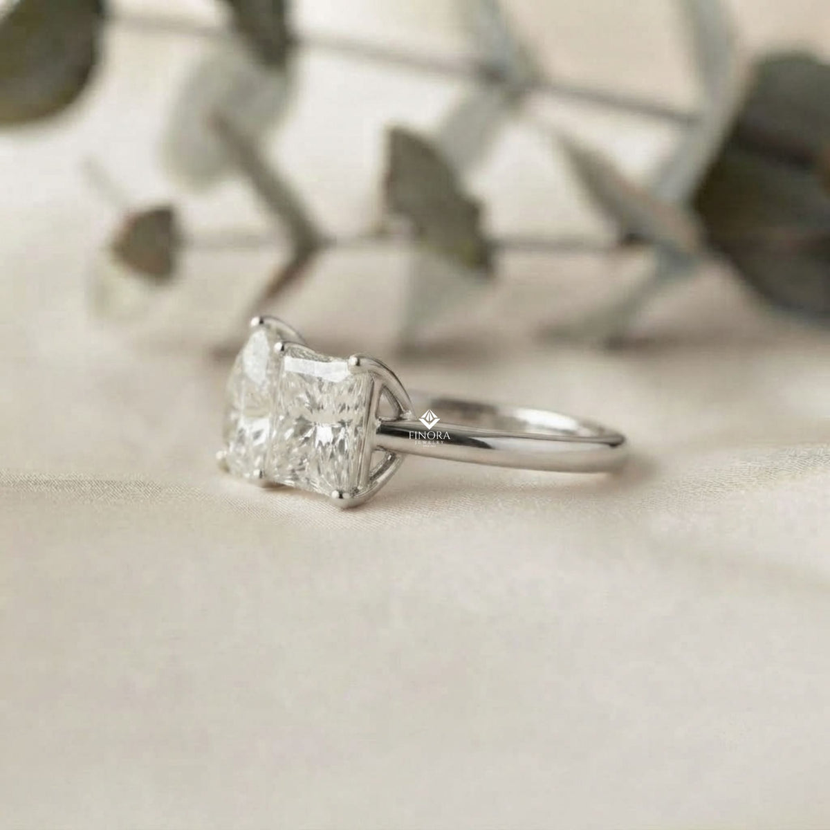 two-stone pear & princess cut diamond ring – dual brilliance in 925 silver, 10k / 14k gold, or platinum – finora symbolic design of love & harmony – meaningful gift for her