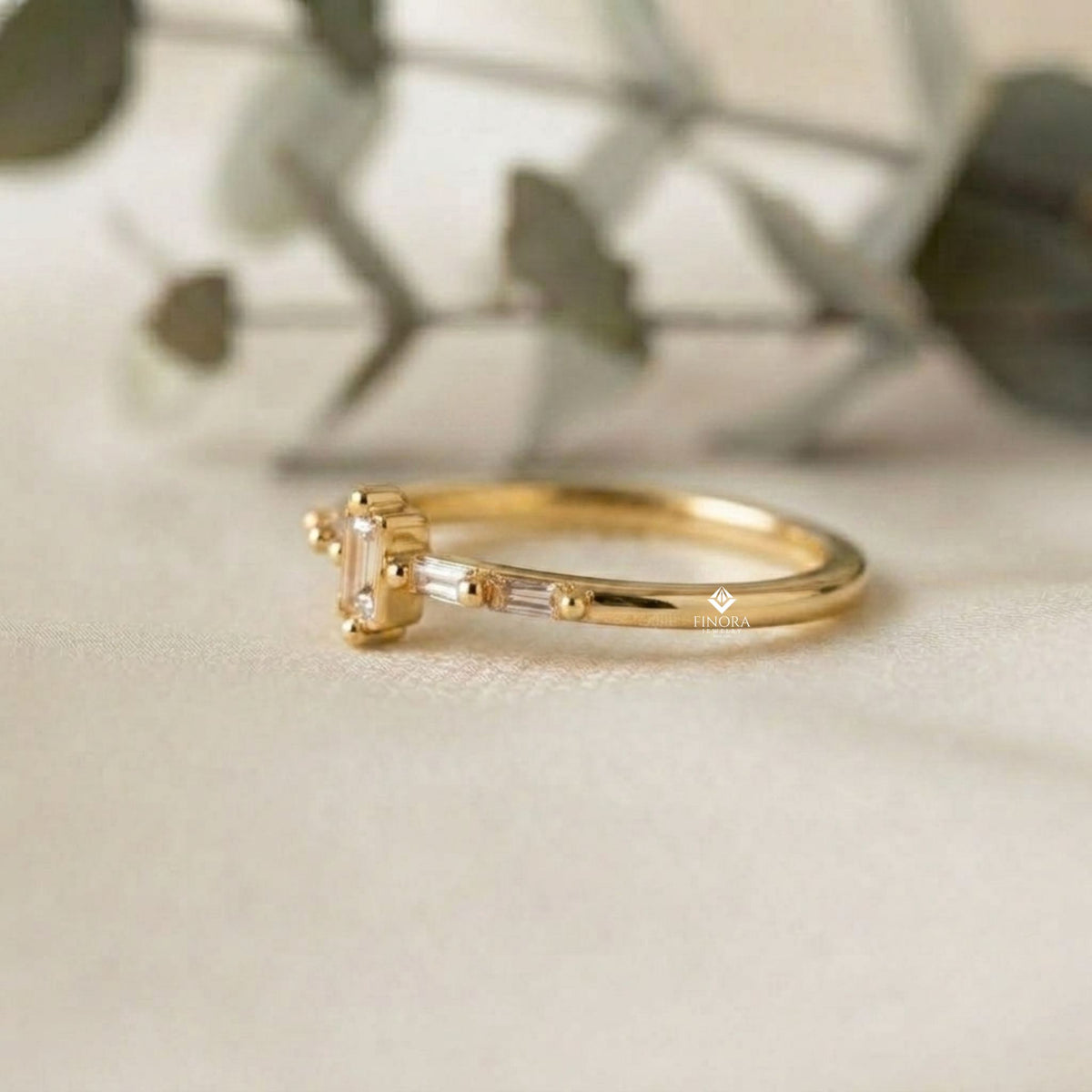 baguette diamond stacking ring –  minimalist horizontal bar band – dainty gold everyday jewelry