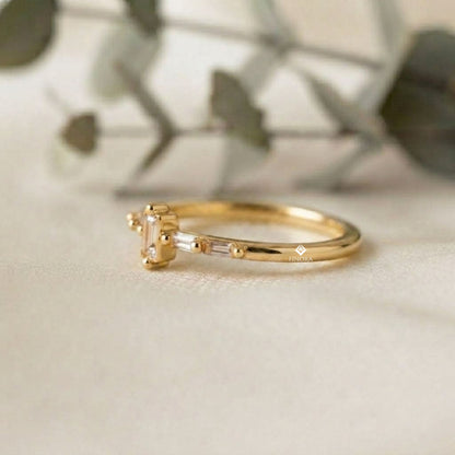 Baguette Diamond Stacking Ring –  Minimalist Horizontal Bar Band – Dainty Gold Everyday Jewelry
