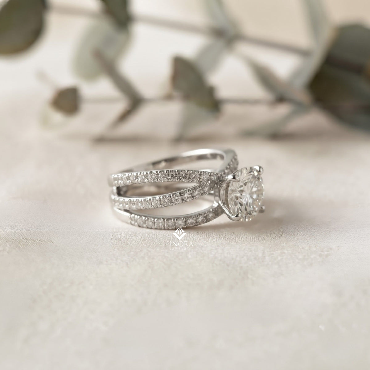 round cut multi-band diamond engagement ring
