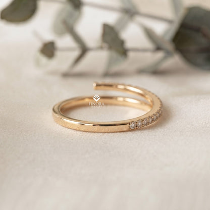 Adjustable Bypass Eternity Ring – Spiral Diamond Wrap Ring – Minimalist Gold Stacking Band