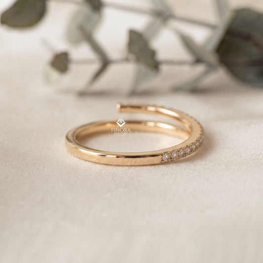 Adjustable Bypass Eternity Ring – Spiral Diamond Wrap Ring – Minimalist Gold Stacking Band