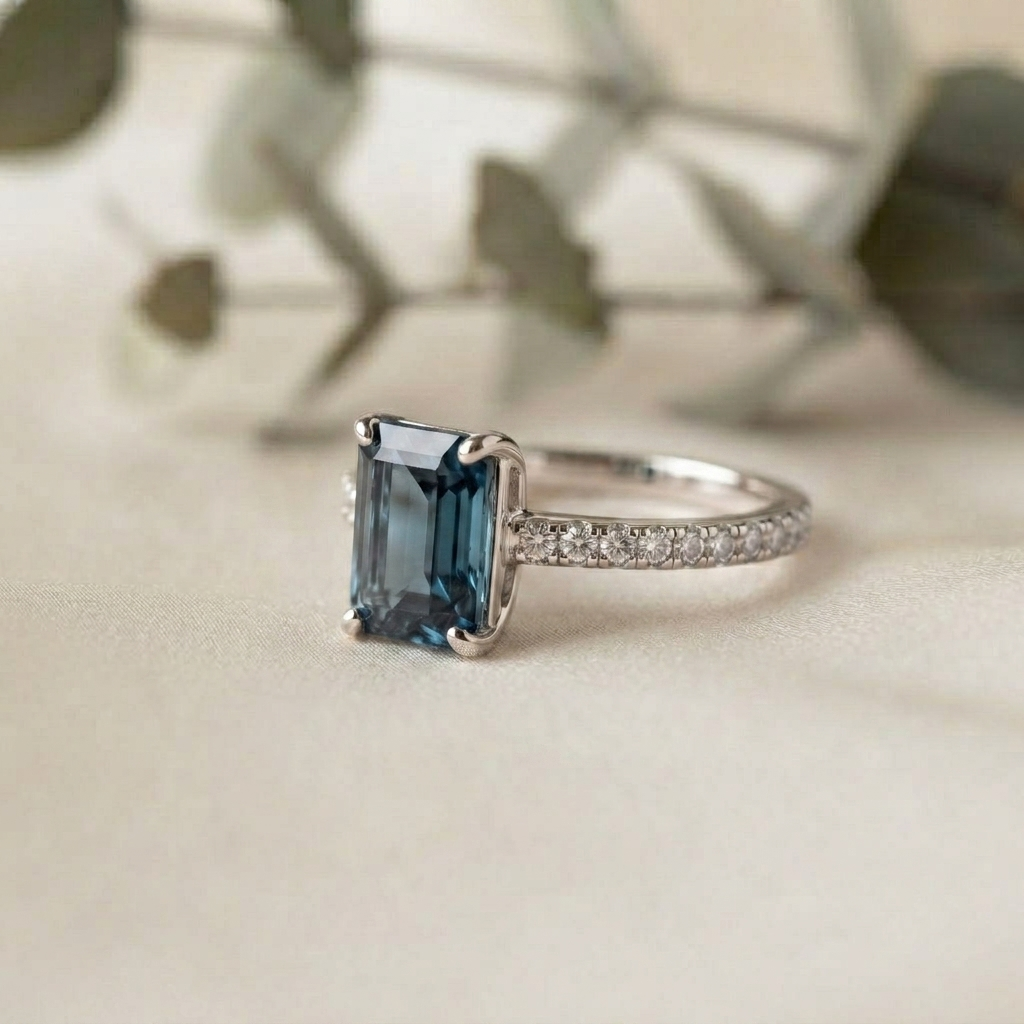 emerald gemstone bridal ring –  blue topaz solitaire – timeless engagement ring