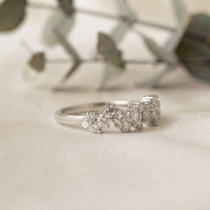 Zig-Zag Moissanite Half Eternity Wedding Band, Stackable Ring - Finora Jewelry