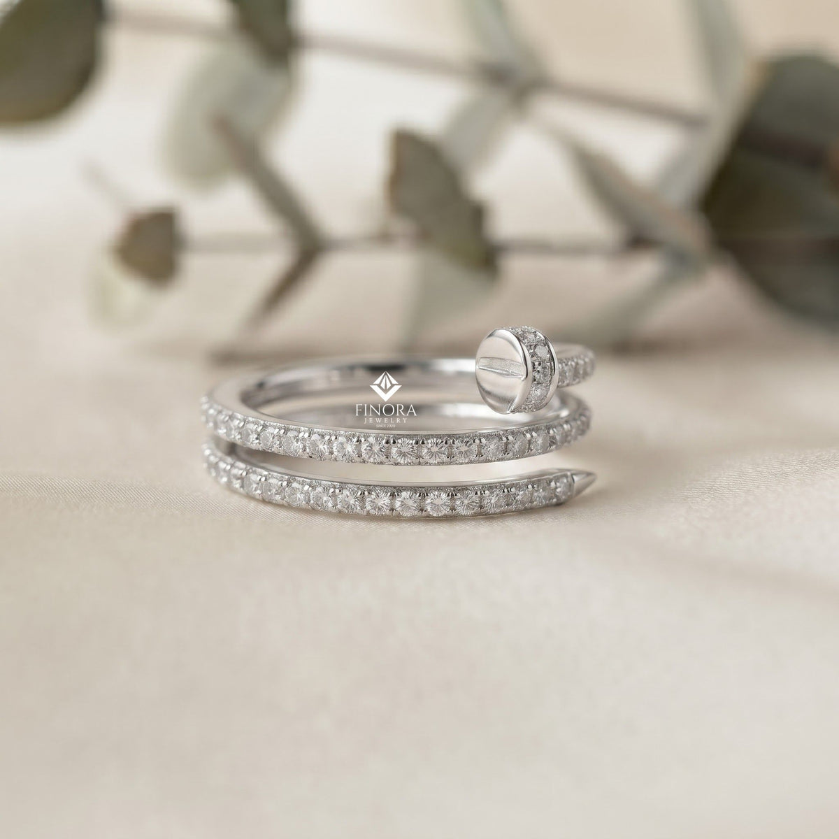 adjustable pave nail wrap ring – sparkling princess cut stones, solid gold or sterling silver