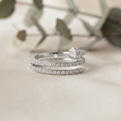 Adjustable Pave Nail Wrap Ring – Sparkling Princess Cut Stones, Solid Gold or Sterling Silver