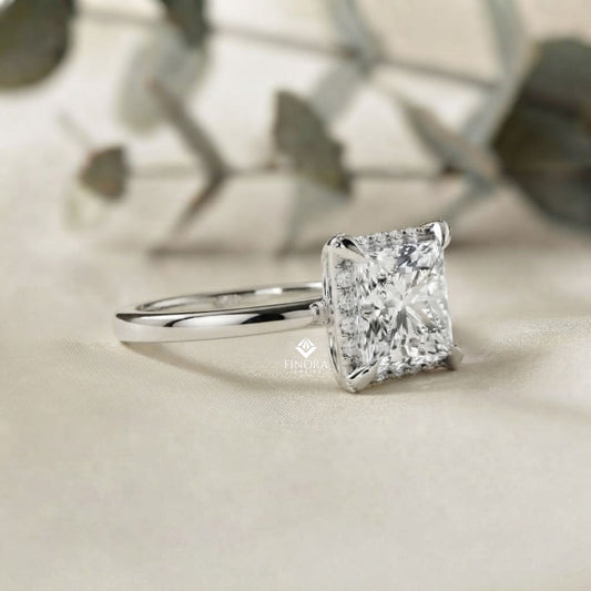 Princess Cut Moissanite Halo Engagement Ring – Elegant Square Solitaire for Proposal, Birthday or Anniversary Gift – 925 Silver / 10K / 14K Gold / Platinum – White / Yellow / Rose Gold – Finora Jewelry