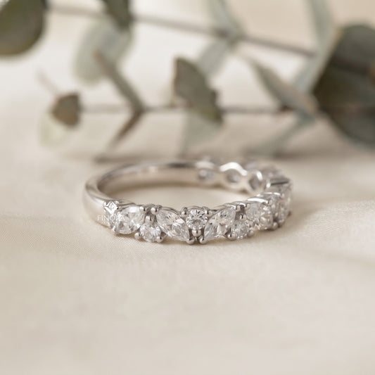 Marquise & Round Diamond Crown Ring – Regal Wedding or Anniversary Band for Her – Finora Luxe Sparkle