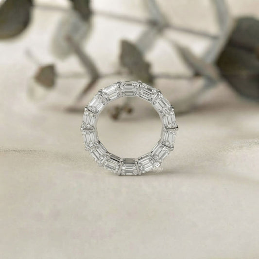 Emerald Cut Diamond Eternity Wedding Band – Full Circle Design in 925 Silver, 10K/14K Rose, White & Yellow Gold, or Platinum – Finora Signature Sparkle for Her