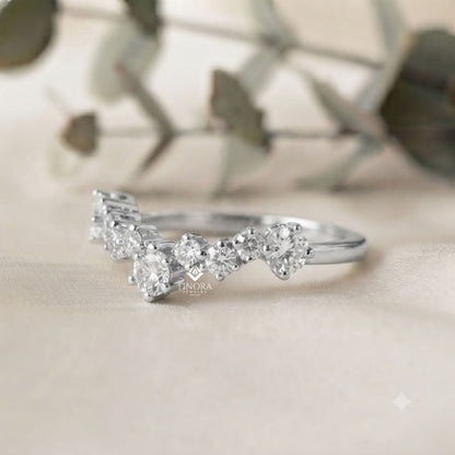 Round Cut Diamond Curved Wedding Band, Contour Stackable Ring – Finora Jewelry