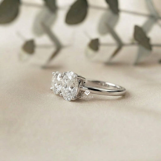 Two-Stone Oval & Round Cut Diamond Engagement Ring – Harmonious Duo in 925 Silver, 10K / 14K Gold, or Platinum – Finora Emblem of Balanced Love & Timeless Sparkle – Elegant Gift for Her